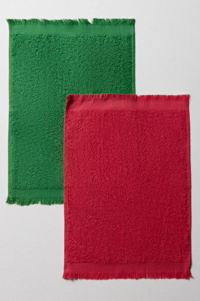 2 Pack Fringe Guest Towels Green And Red
