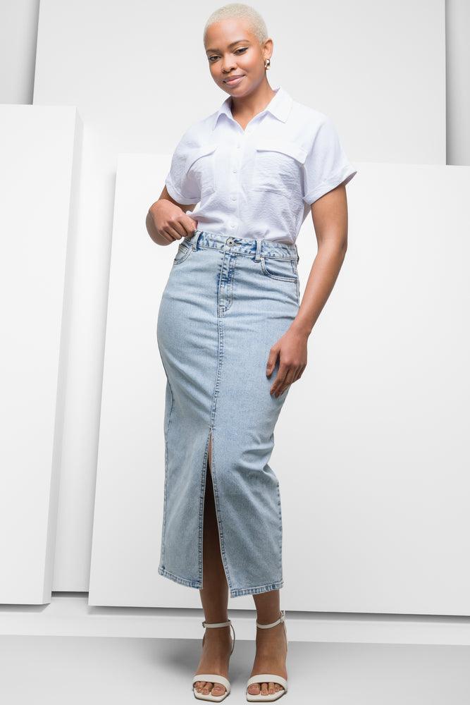 Long skirt with slits in front shop
