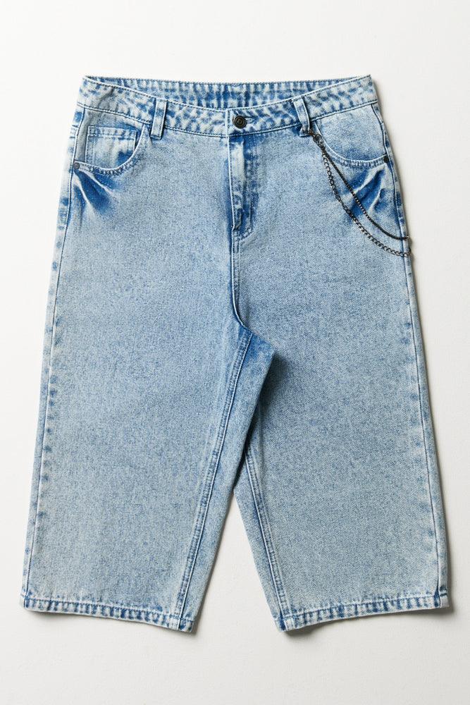 Longer Length Denim Shorts Blue Ackermans