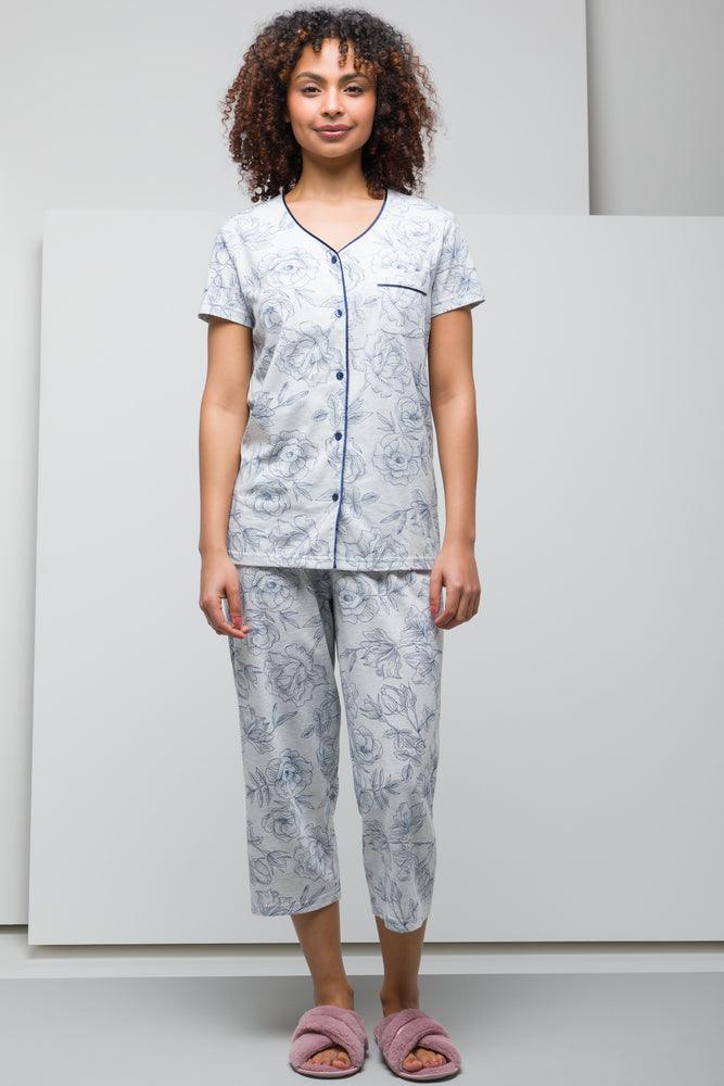Knitted Button Thru Capri Set Flowers Sleepwear Ackermans