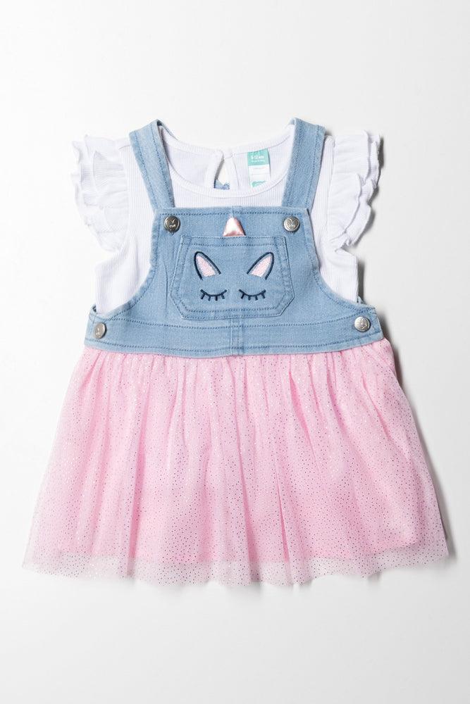 Unicorn Mesh Pinafore Set Pink Dresses Dungarees Ackermans