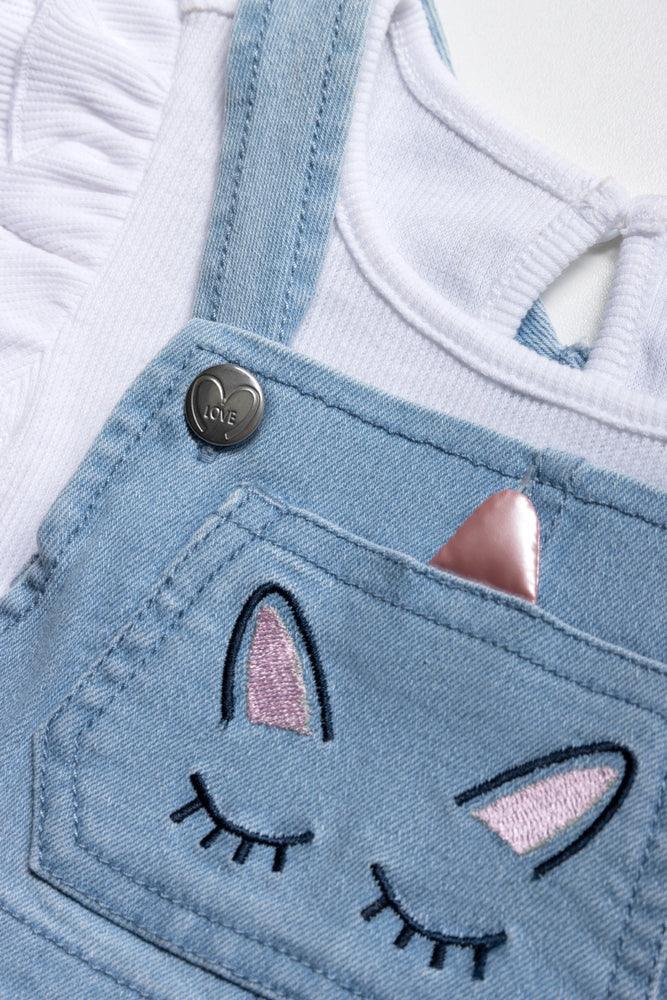 Unicorn Mesh Pinafore Set Pink