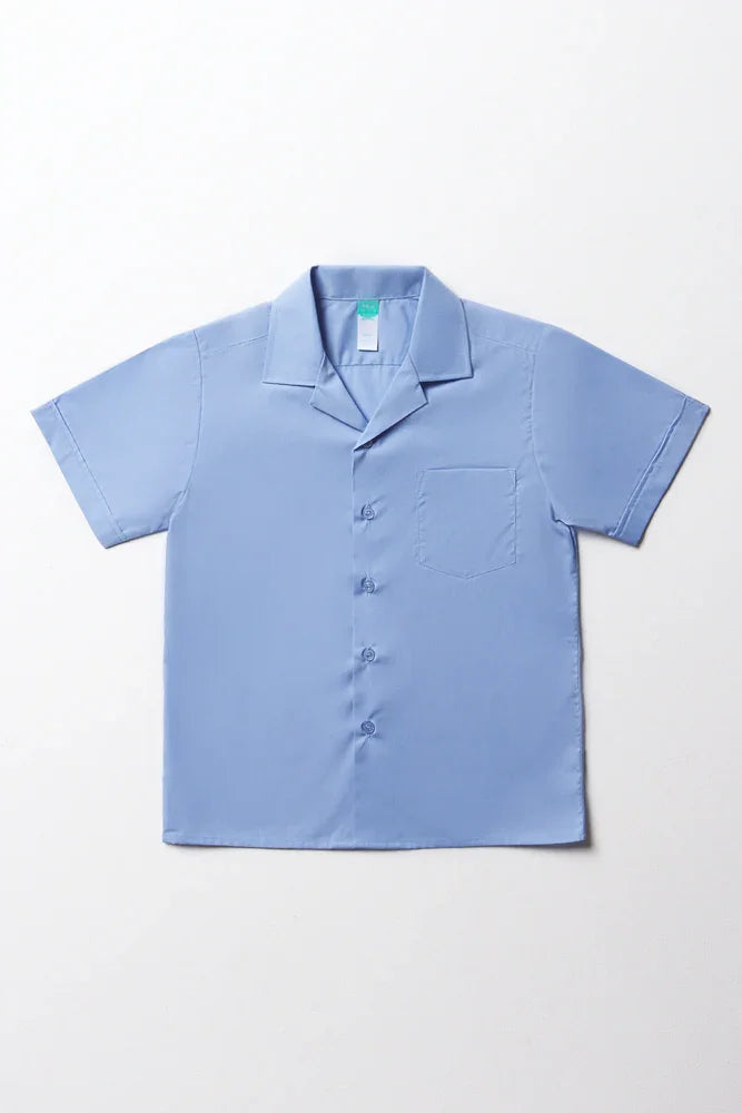 Unisex School Short Sleeve Open Neck Shirt Blue Toughees