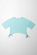 Manhatten Cropped Curved Hem T-Shirt Aqua (2)