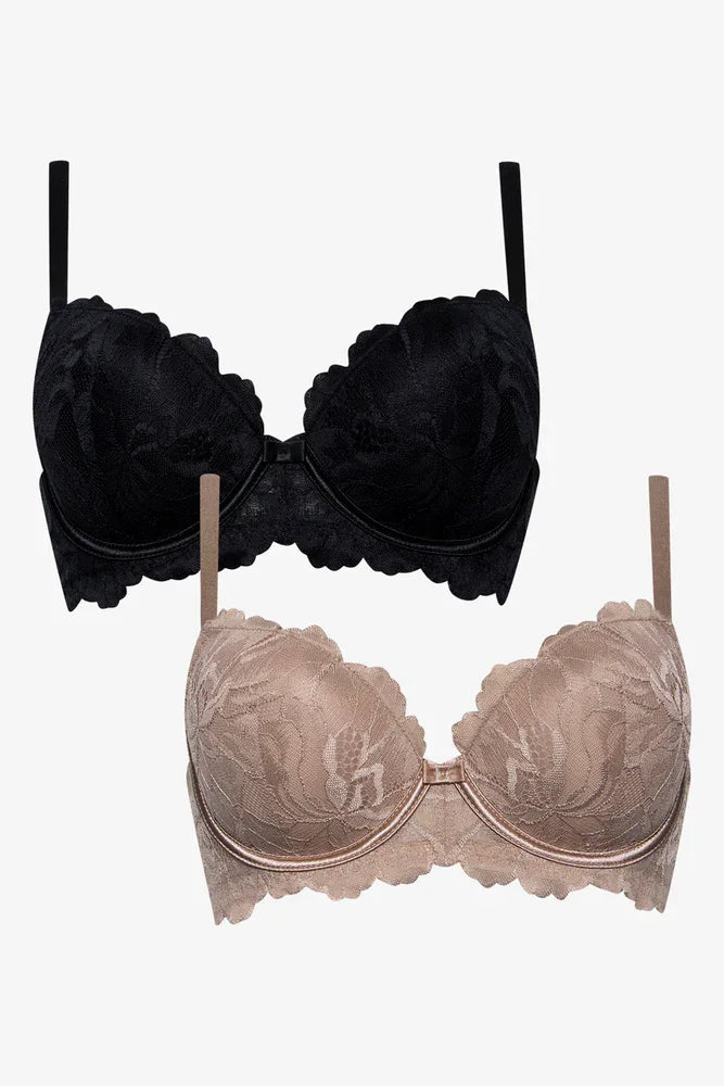 2 Pack Summer Lace Balconette Bra Black & Taupe(sml)