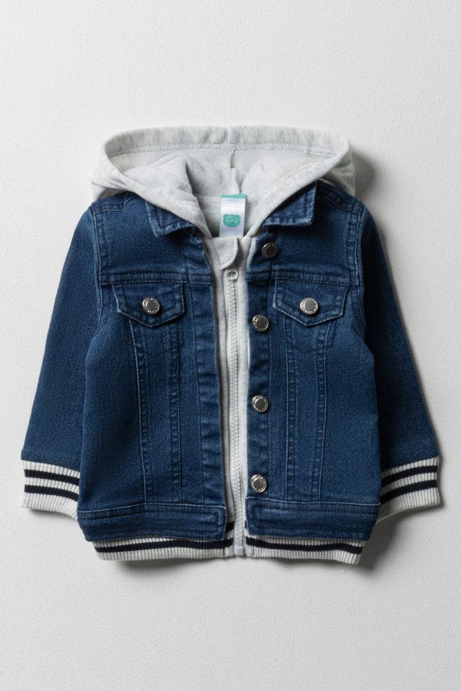 Knit hooded denim jacket shop