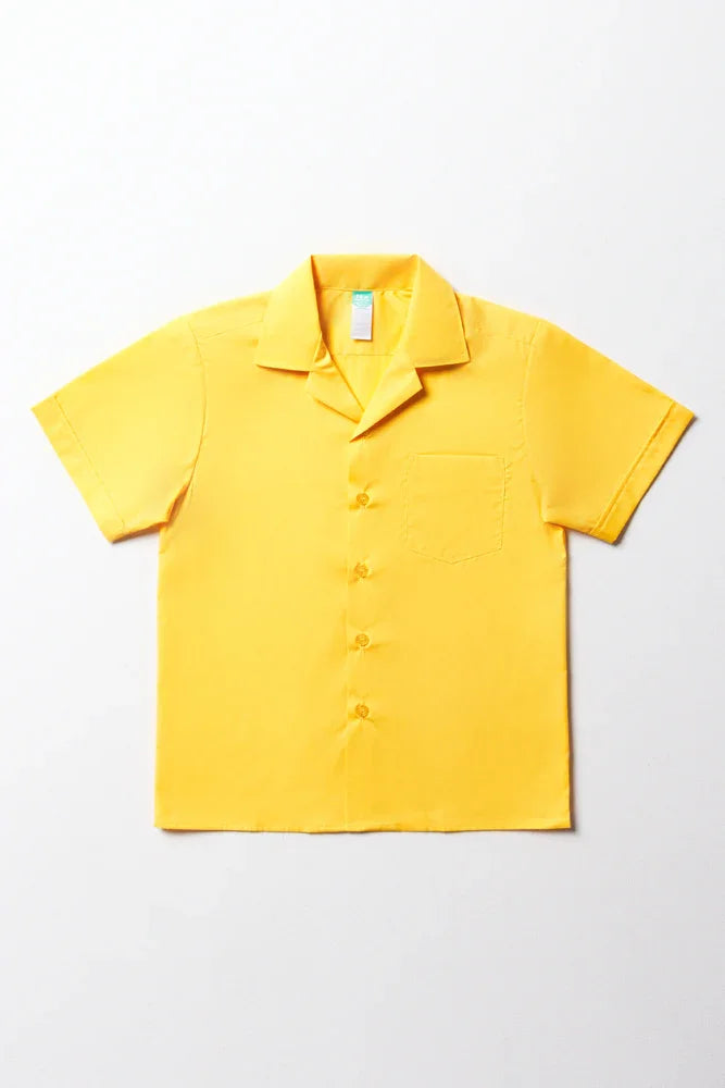 Unisex School Short Sleeve Open Neck Shirt Yellow Toughees