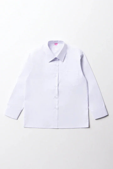 Girls School Long Sleeve Collar Shirt White Toughees