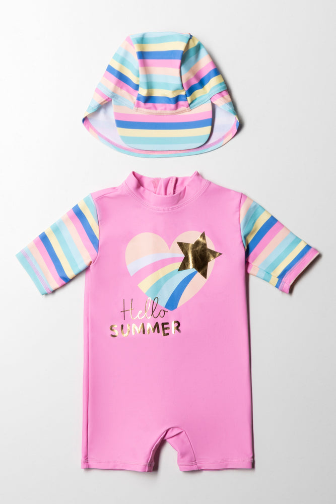 1 Piece Swimwear With Hat Pink Swimwear Ackermans