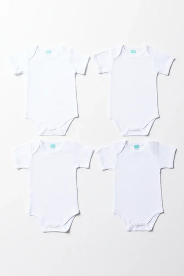 4 Pack Short Sleeve Bodyvests White