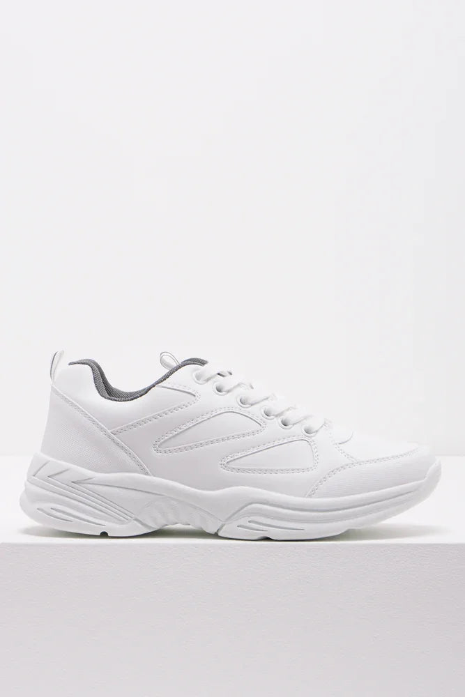 Lace Up Leather Trainer White