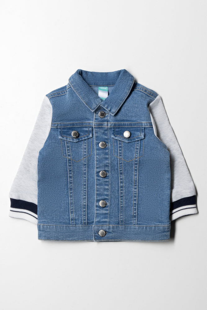 2 in 1 ribbed knit trim hooded denim jacket sale