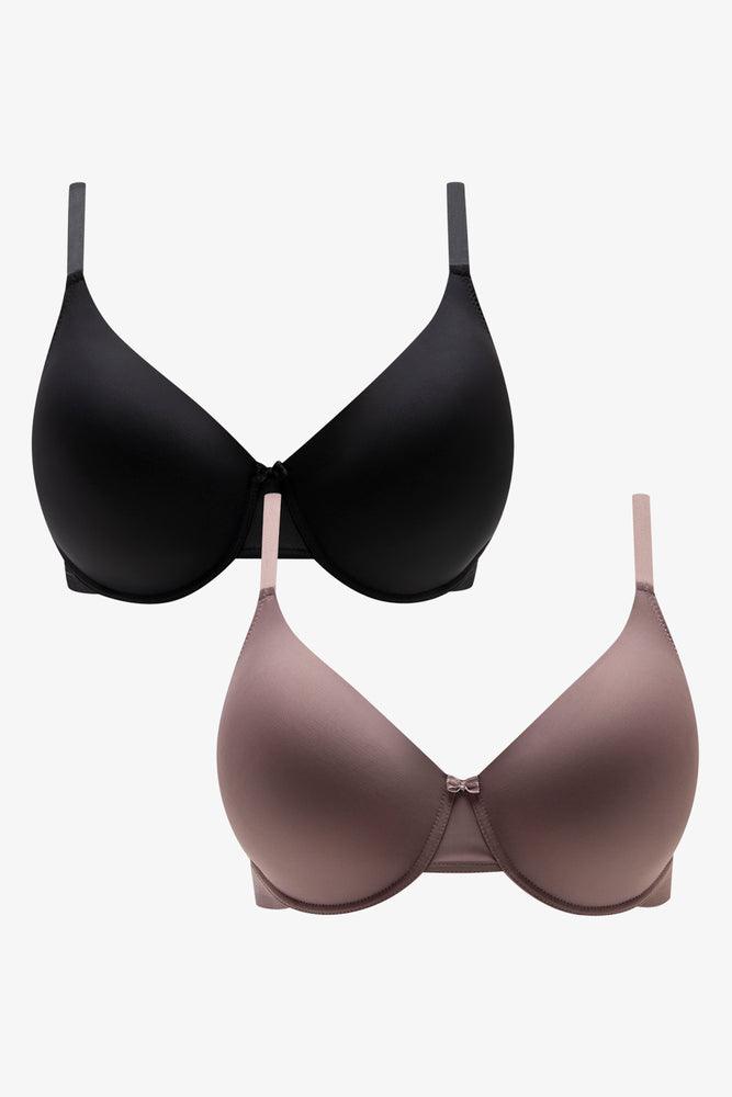 Plus Size 2 Pack T Shirt Bras Black Natural Bras Ackermans