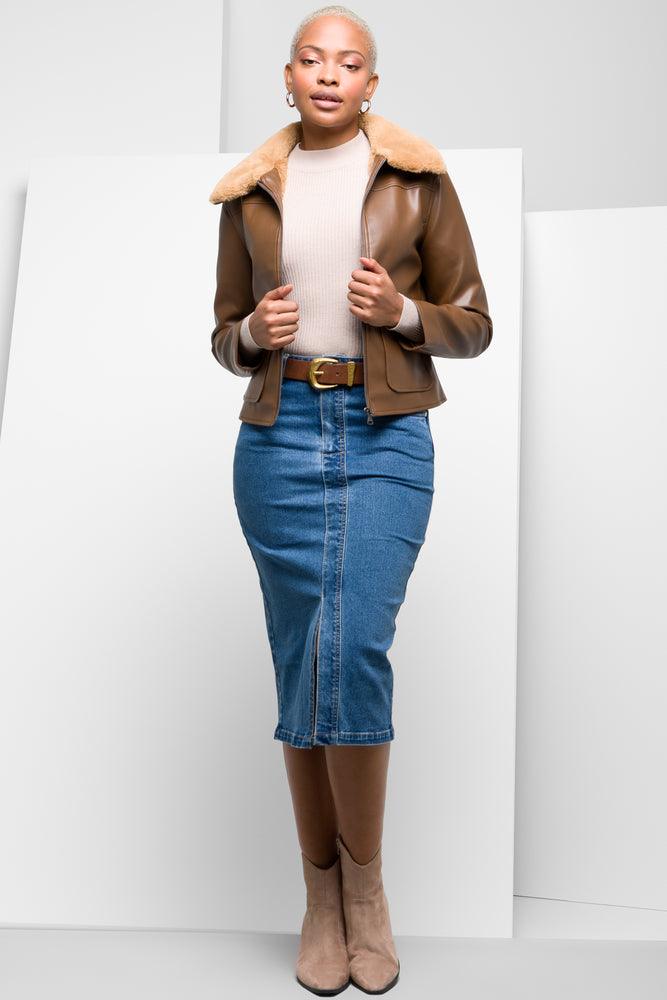 Denim midi skirt pencil cheap