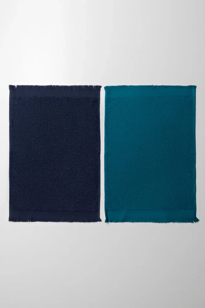 2 Pack Fringed Guest Towel  Navy & Teal