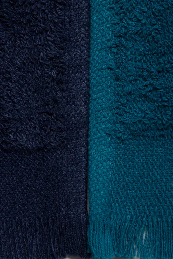 2 Pack Fringed Guest Towel  Navy & Teal