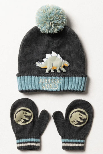 Jurassic World Beanie & Mittens Set Dark Grey