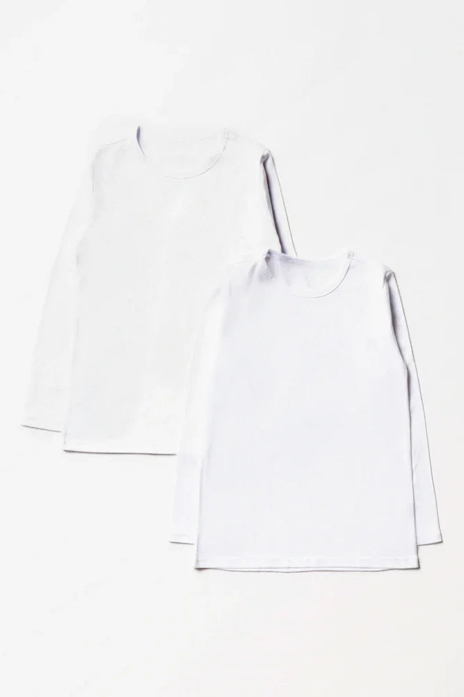 2 Pack Long Sleeve Vests White