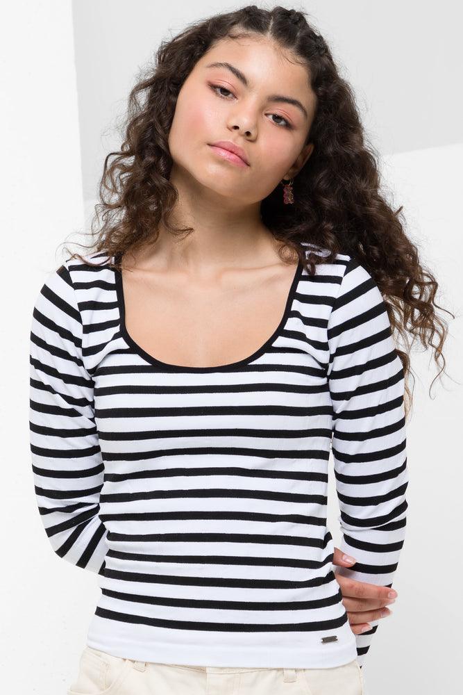 Stripe Crew Neck T Shirt Black White Tops T Shirts Ackermans