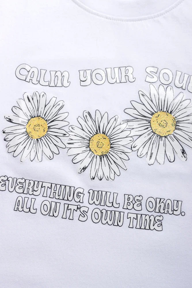 Calm Your Soul Side Tie T-Shirt White