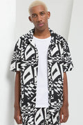 Linen Blend Shirt Printed Black