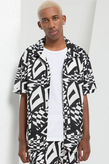 Linen Blend Shirt Printed Black