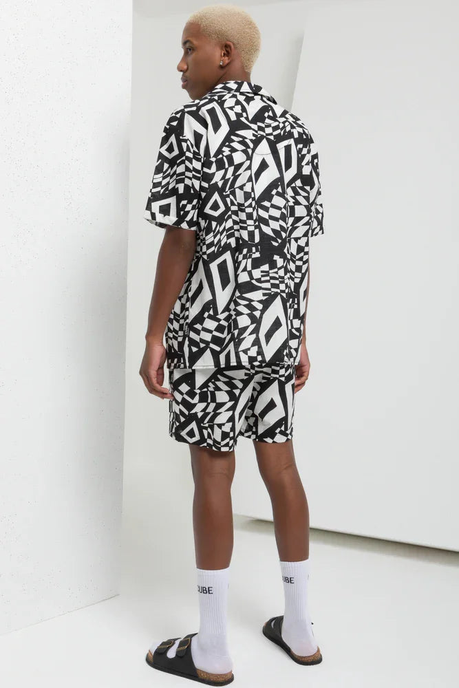 Linen Blend Shirt Printed Black (2)