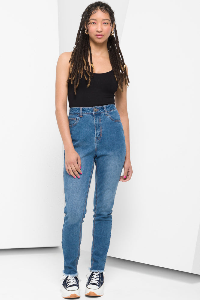 Frayed Hem Skinny Denim Jeans Blue Ackermans