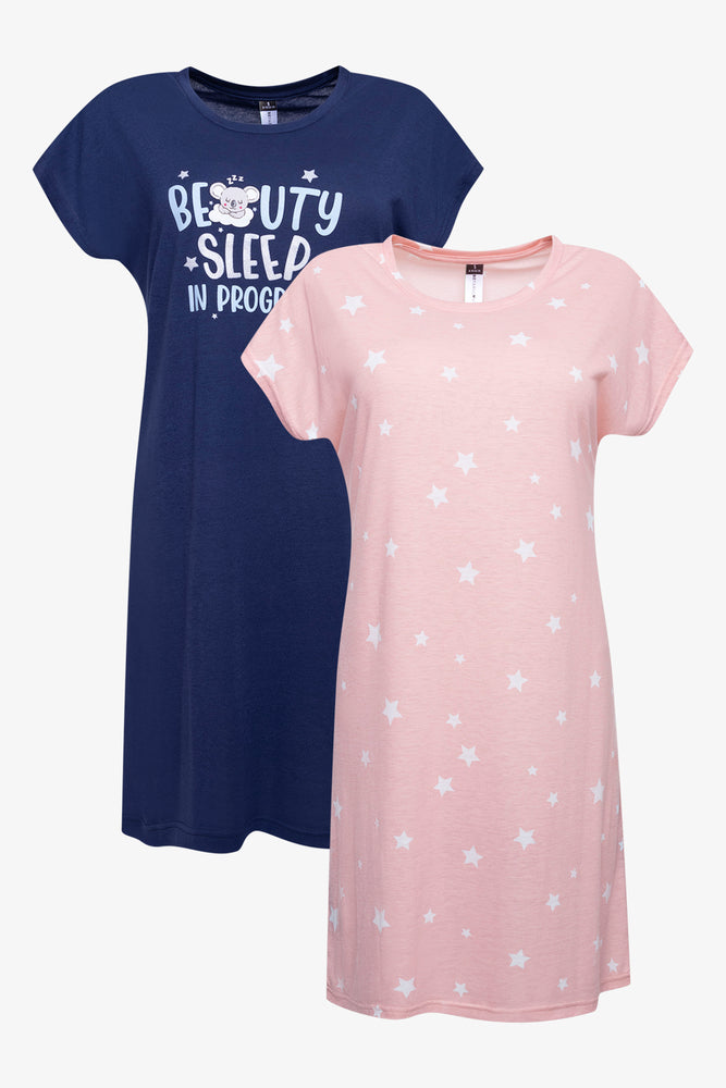 2 Pack Beauty Sleep Stars Sleepshirts Navy And Pink
