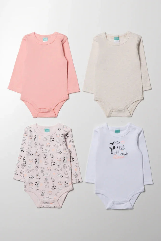 3 Pack Long Sleeve Bodyvest Pink