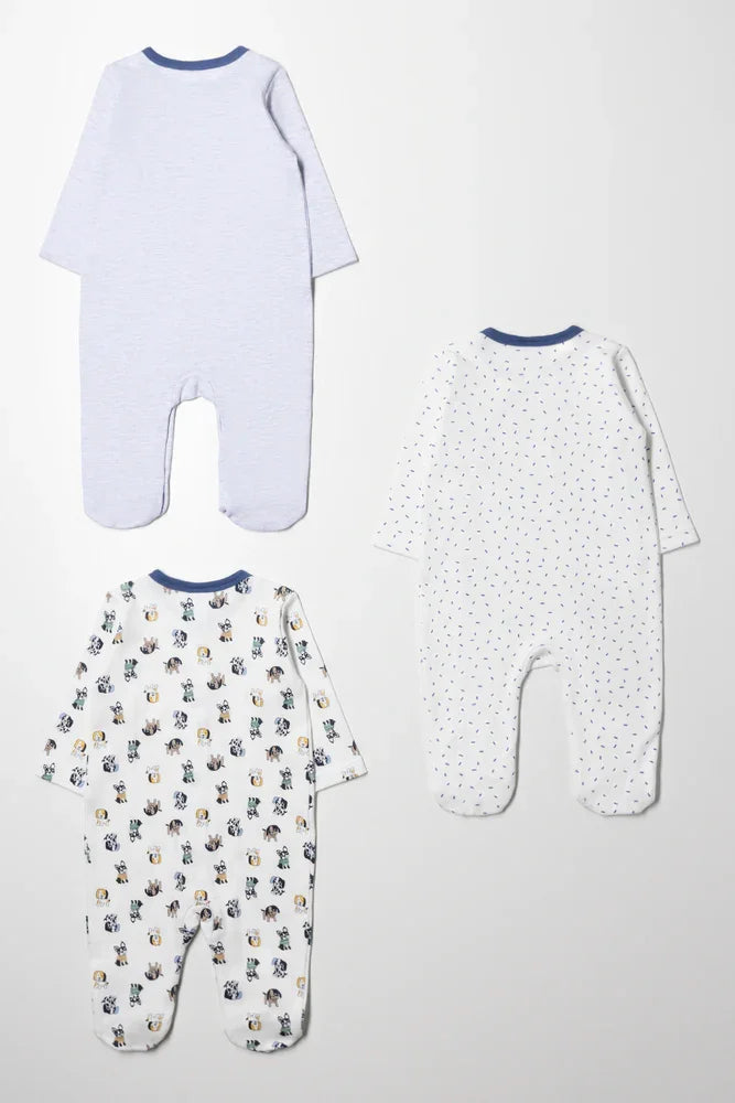3 Pack Babygrows Blue And White (4)