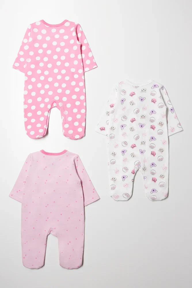 3 Pack Babygrows Pink And White (4)