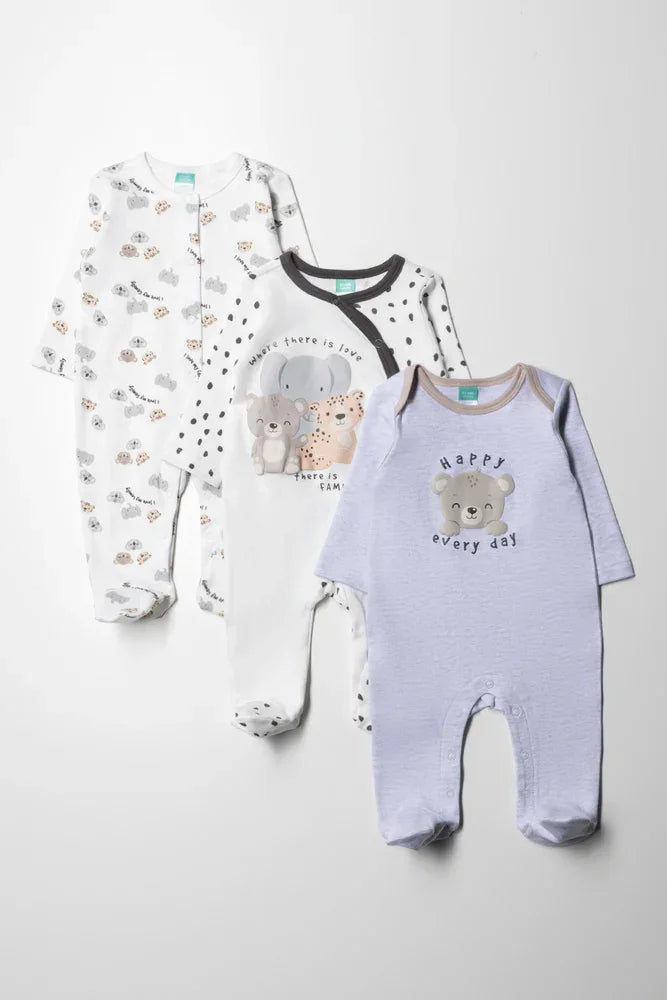 3 Pack Baby Grow Uni Blue Babygrows Ackermans