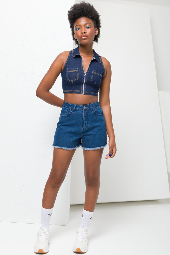 Raw Edge Denim Shorts Blue Bottoms Jeans Ackermans