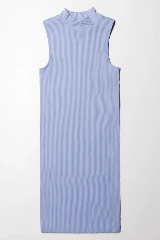 Seamfree Turtle Neck Sleeveless Dress Blue