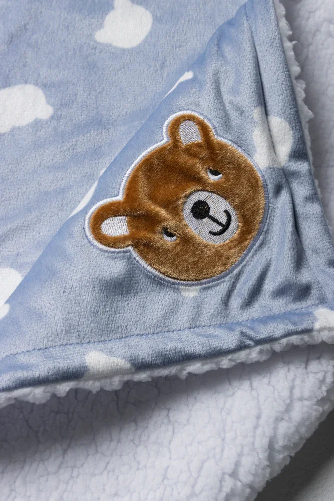 Bear Sherpa Blanket Blue