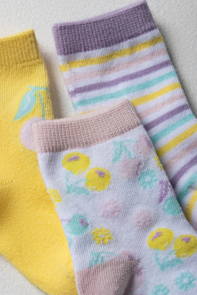 3 Pack Socks Yellow, Purple And White