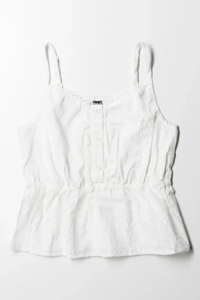 Strappy Anglaise Top White