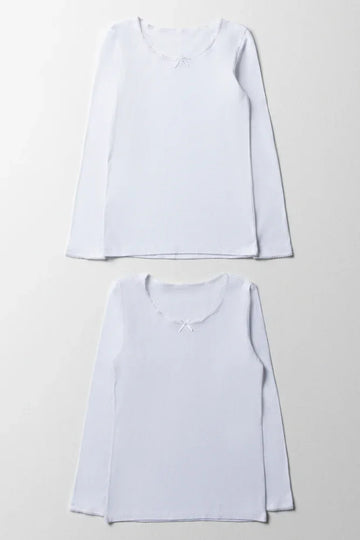 2 Pack Long Sleeve Vests White