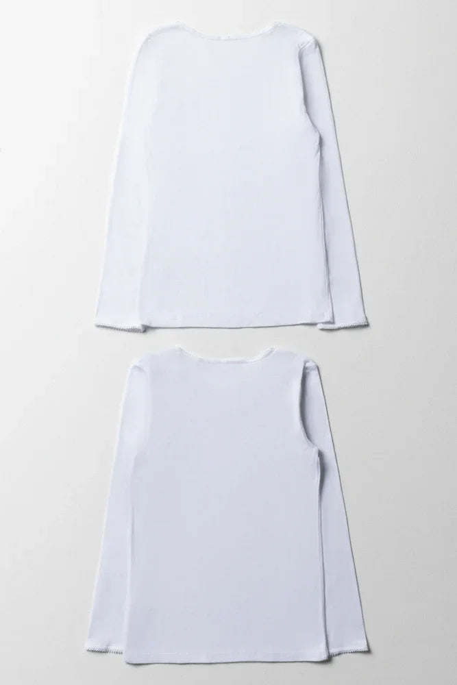 2 Pack Long Sleeve Vests White (2)