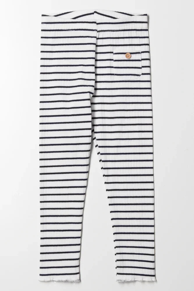 Rib Stripe Leggings Black And White