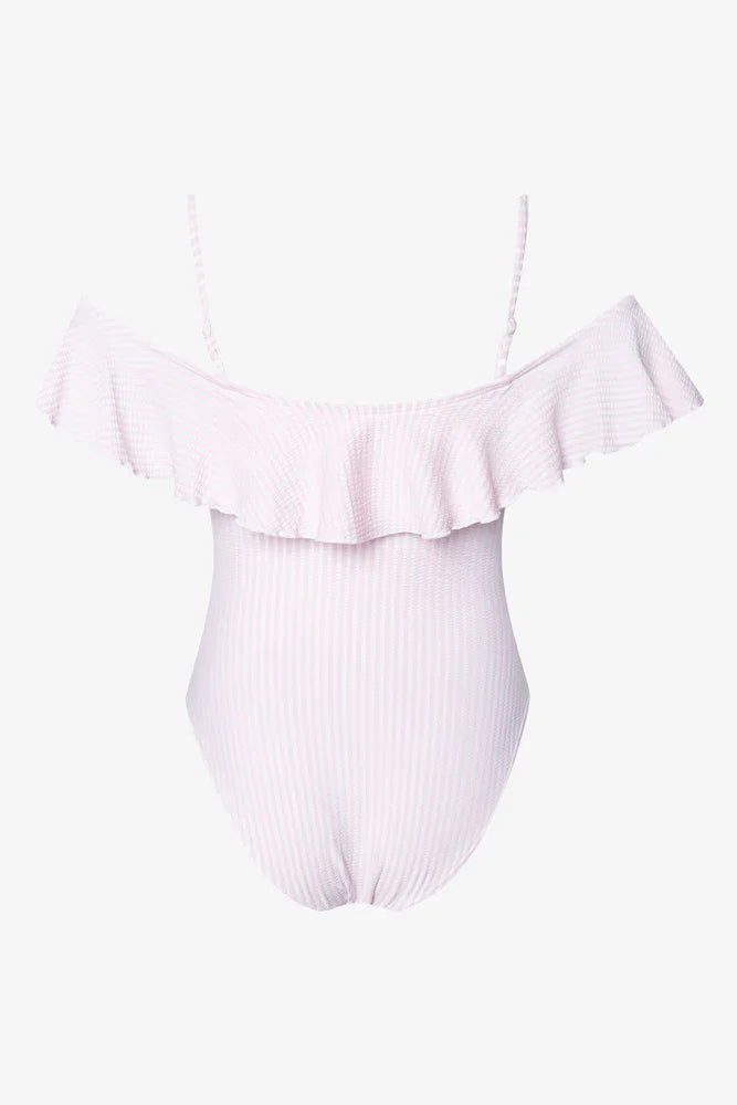 Stripe One Piece Frill Swimsuit Lilac