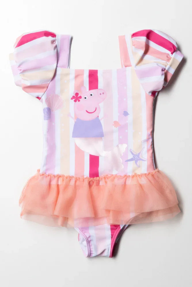 Stripe Peppa Pig Puff Sleeve Tutu Swimsuit Multi