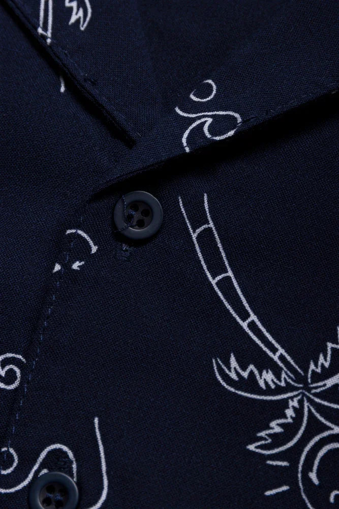Short Sleeve Resort Collar Viscose Shirt Navy