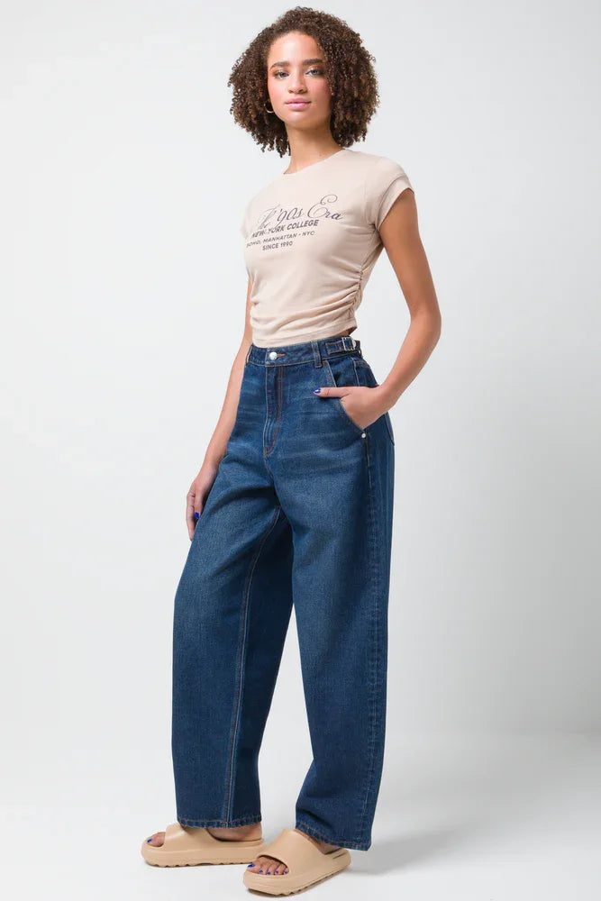 T-shirt with Suede Rouching Beige