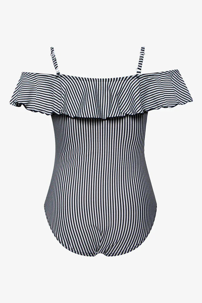 One Piece Frill With Stripe Black
