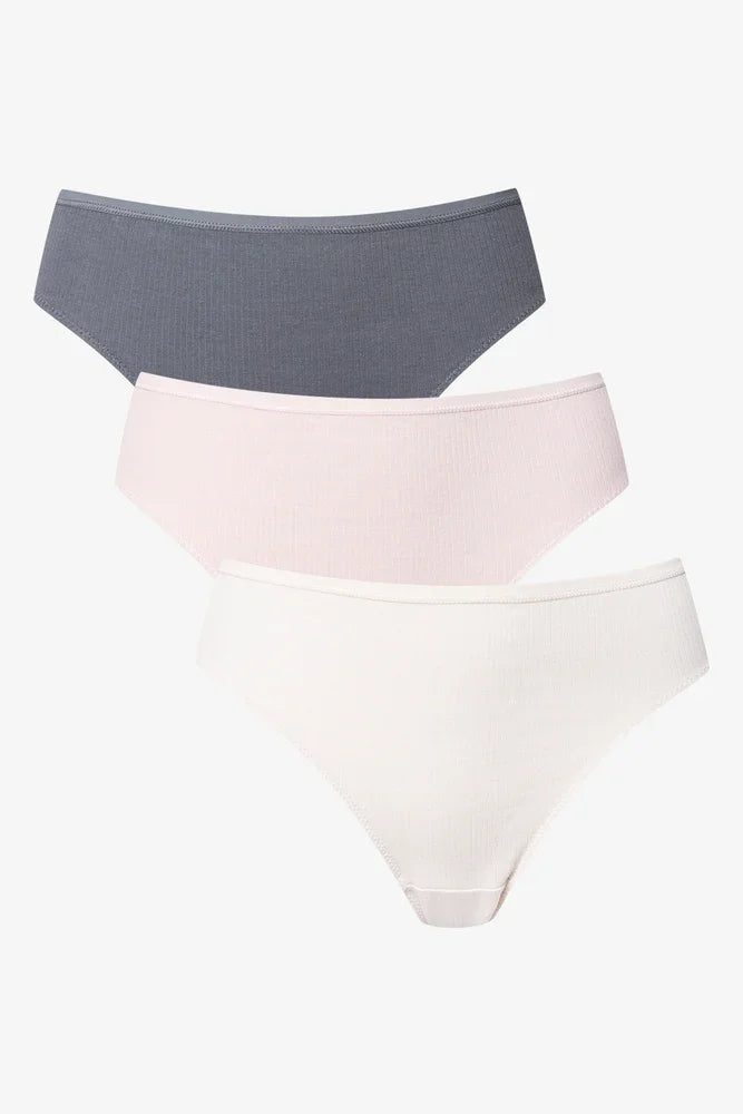 3 Pack Brazilian Panties Dark Grey, Light Pink & Cream