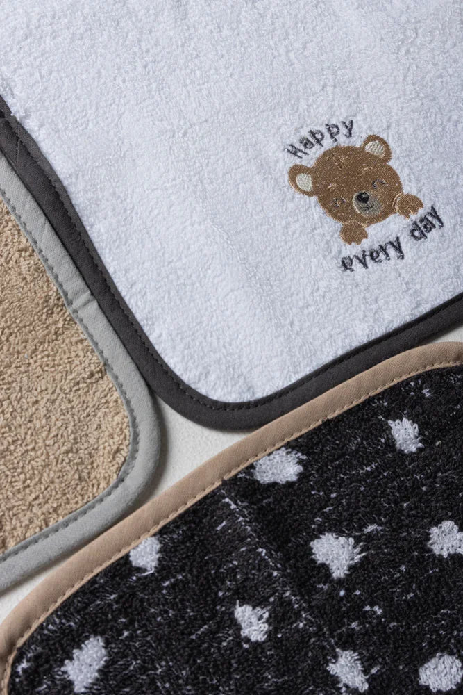 3 Pack Facecloth Bear And Friends Natural, Black & White