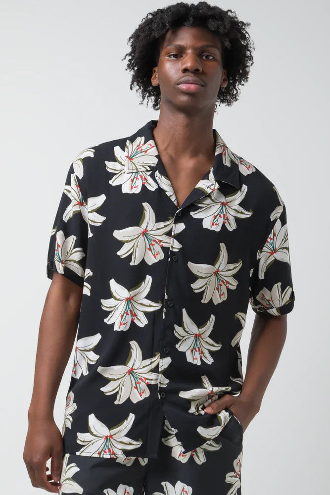 Flower Short Sleeve Shirt Black