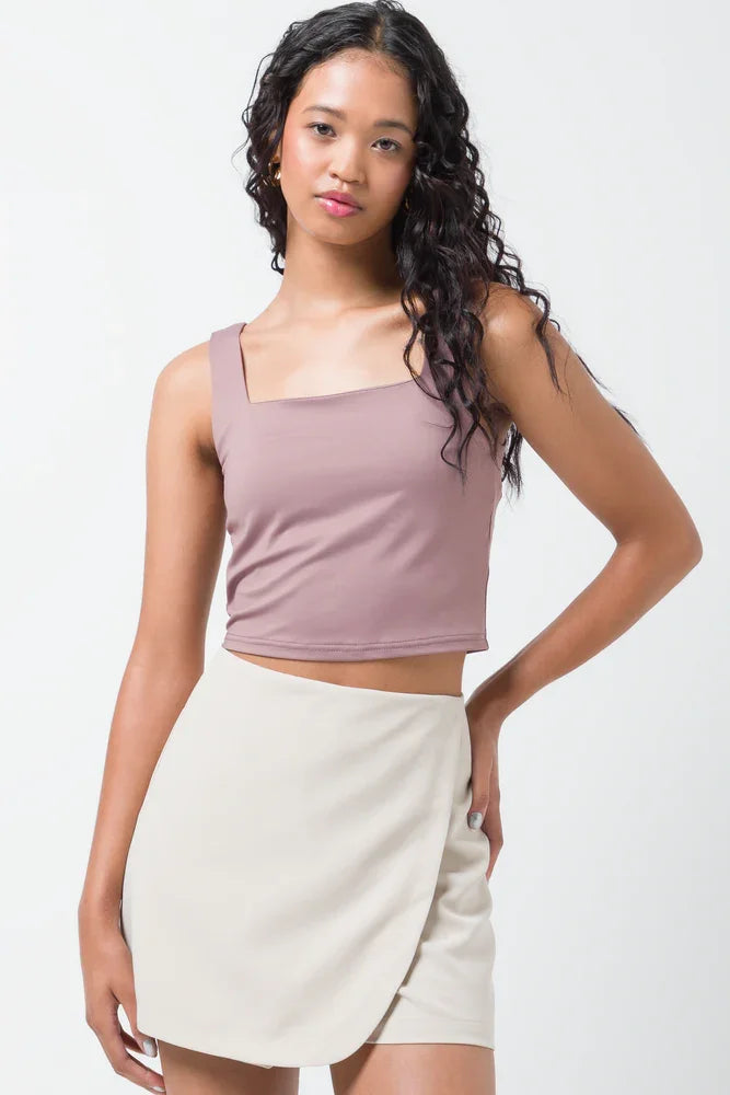 Slinky Crop Square Neck Vest Pink